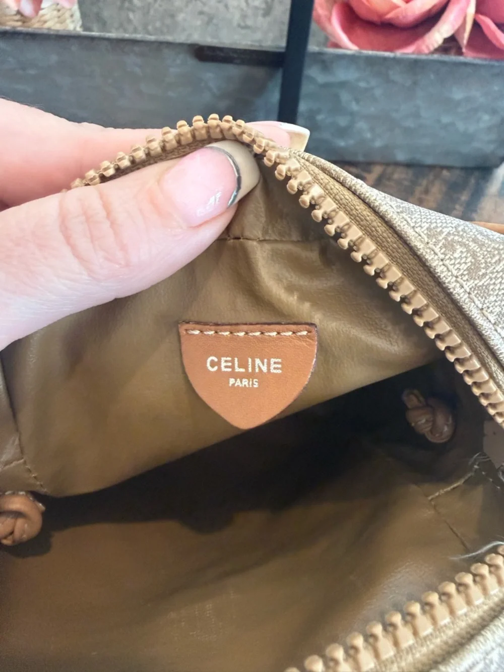 Celine Authentic Beige Crossbody Bag with Tan Leather Trim - Picture 5 of 15